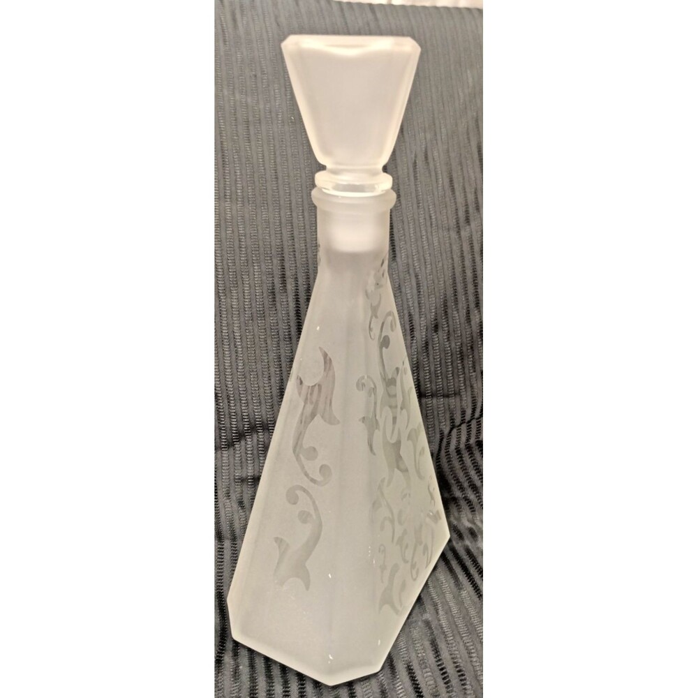 Rare Frosted White Glass Tall Decanter 11" Collectable Craftmanship Art Deco